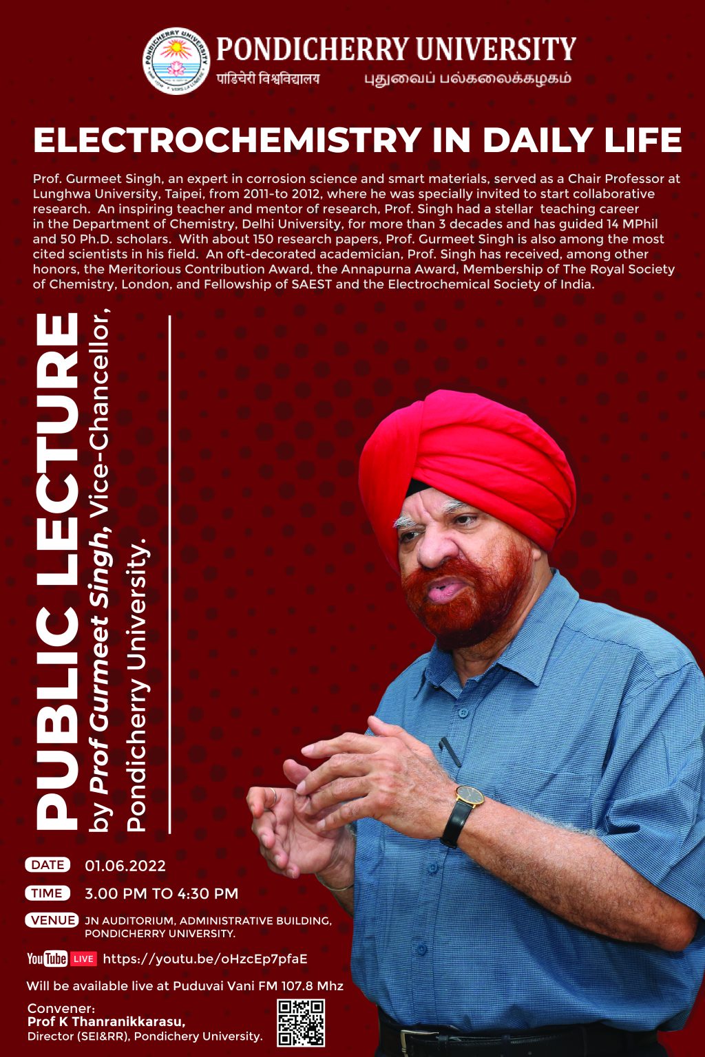 Electrochemistry in Daily Life Prof. Gurmeet Singh, ViceChancellor Pondicherry University