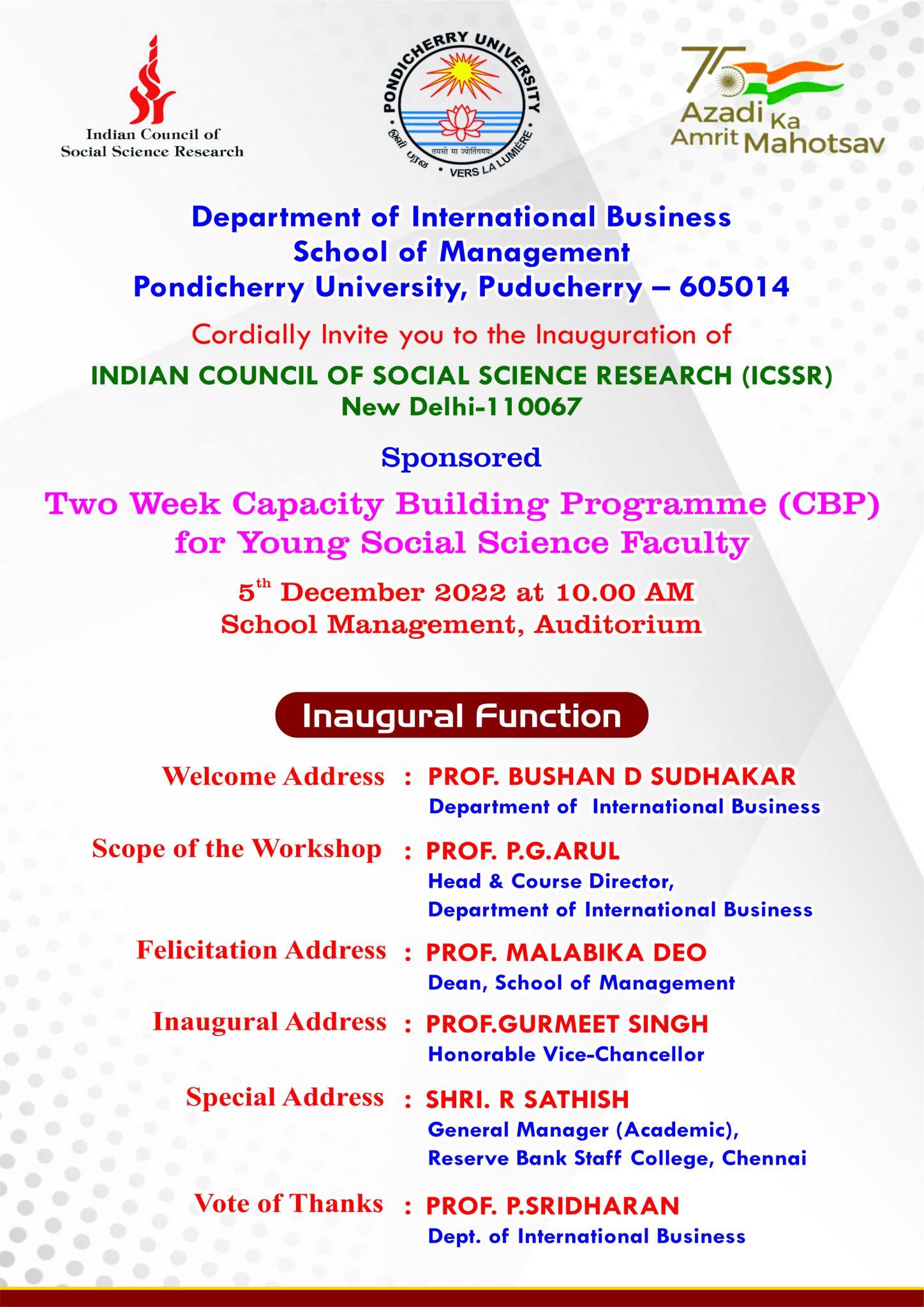 Inaugural Function – Capacity Building Programme (CBP) for Young Social ...