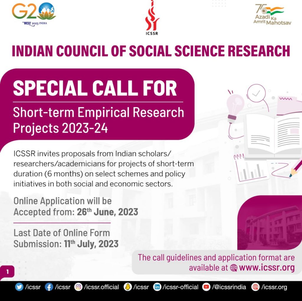 Special Call for Shortterm Empirical Research Projects 202324 ICSSR