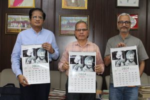 The Vice-Chancellor, Prof.K.Tharanikkarasu releases my Calendar for 2024 along with the Registrar, Prof. Rajneesh Bhutani at the VC's Chambers, Pondicherry University on Dec 26