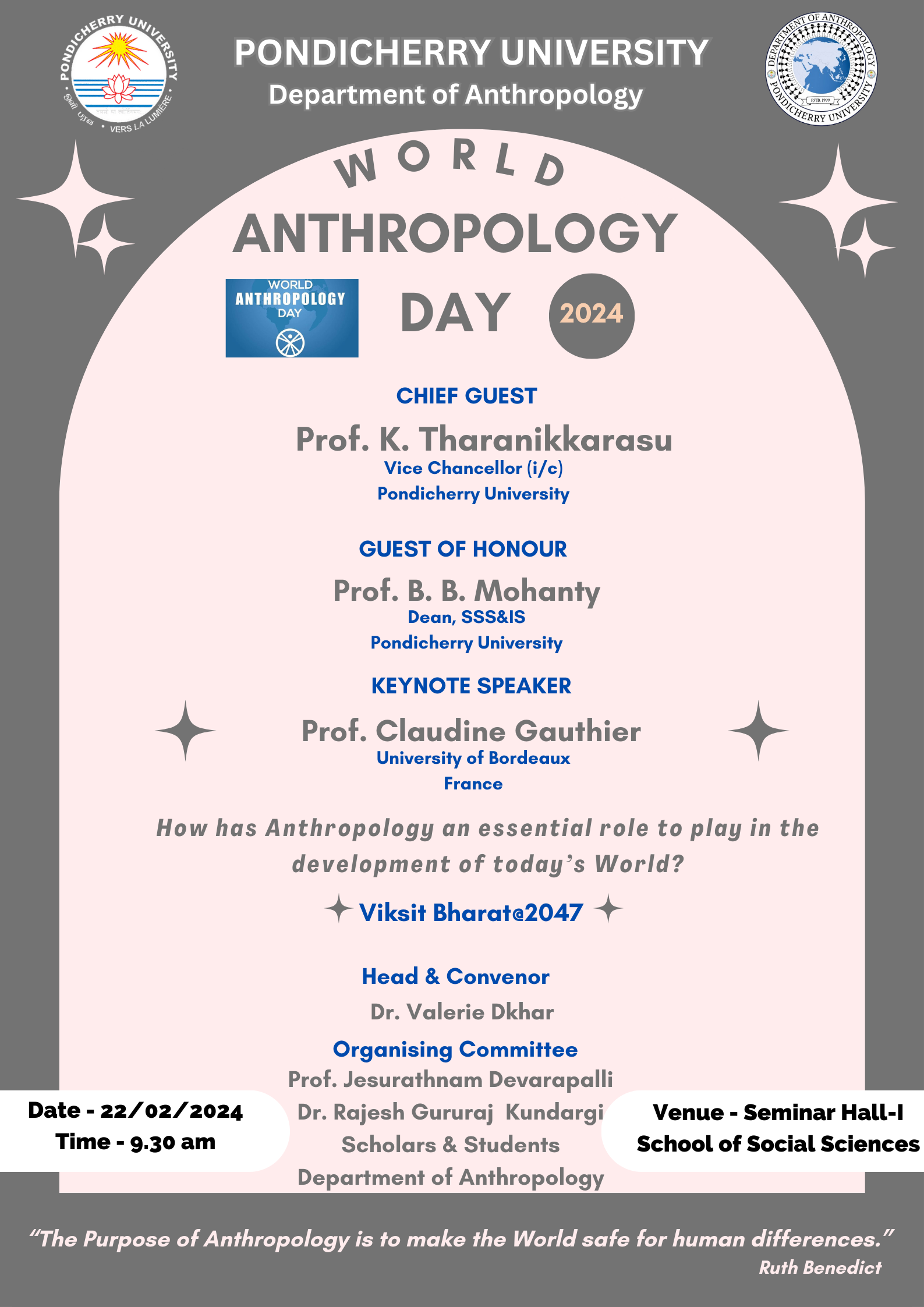 World Anthropology Day 2024 Department of Anthropology Pondicherry