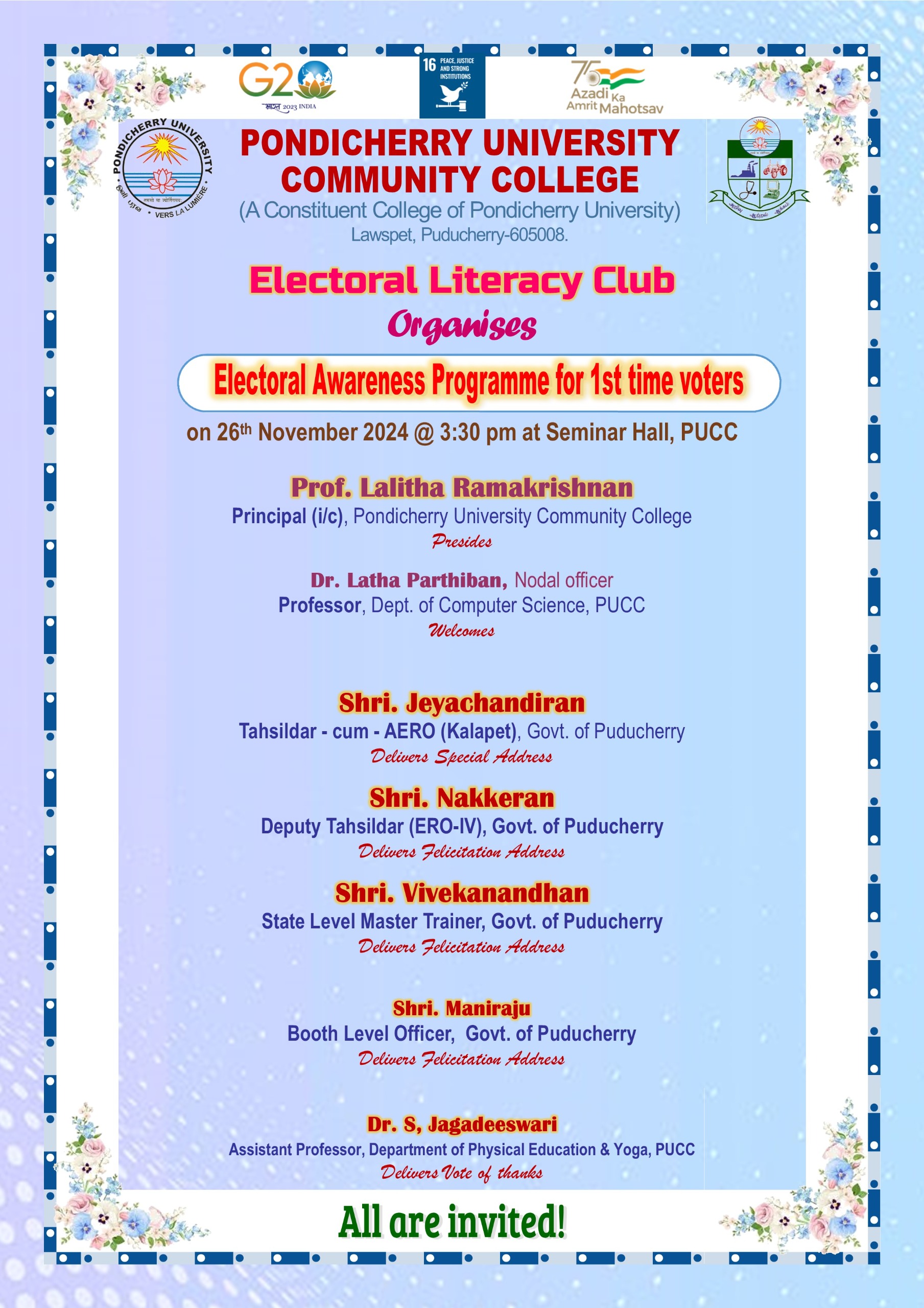 Electoral Awareness Programme for 1st Time Voters – PUCC, Lawspet ...