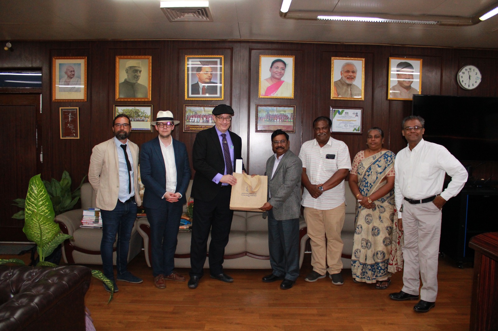 Courtesy call to our Esteemed Vice-Chancellor, Prof. P. Prakash Babu by the French delegation headed by Mr. Etienne Piegue Rolland, Consul General of France, Mr. Hugues Boiteau, Scientific and Academic Advisor, and Mr. Thomas Chaumont, Attache for Cooperation in French Language, Embassy of France in India