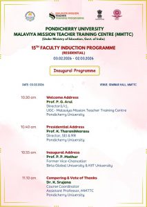 Faculty Induction Program Inaugural Programme – 15th Faculty Induction Programme – UGC-MMTTC ...