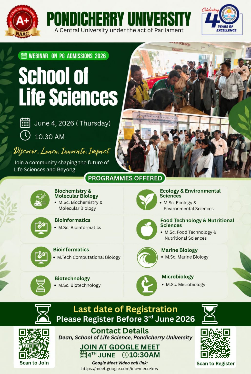 Webinar on PG Admissions 2026 – School of Life Sciences – Pondicherry ...